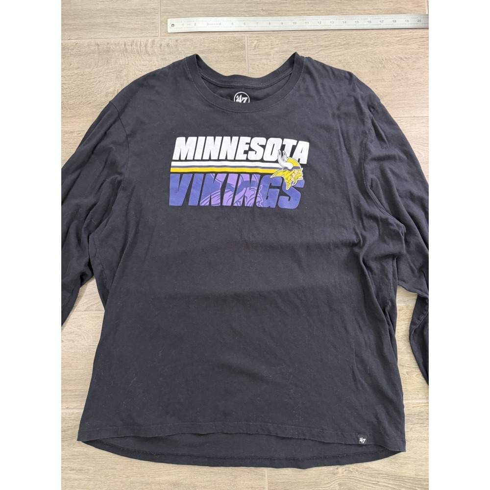 Minnesota Vikings Long Sleeve Shirt Mens 3XL Black NFL 47 Brand Graphic Tee - Picture 2 of 13